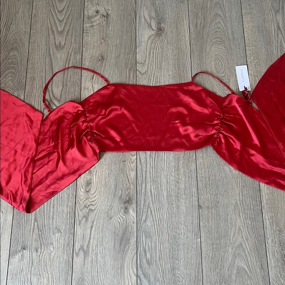 DYNAMITE  Valeria Satin Tie-Back Crop Cami Ruby Red NEW Size Medium - Picture 3 of 10